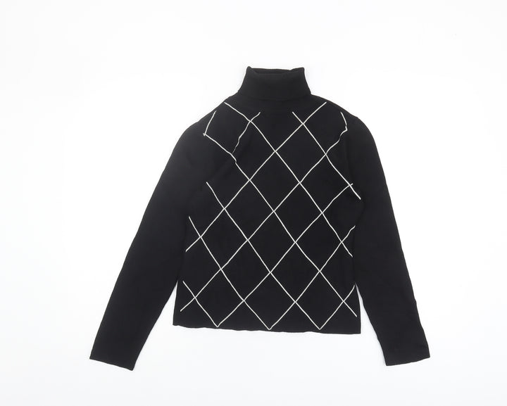 Style&Co Women's Black Argyle Roll Neck Jumper Petite