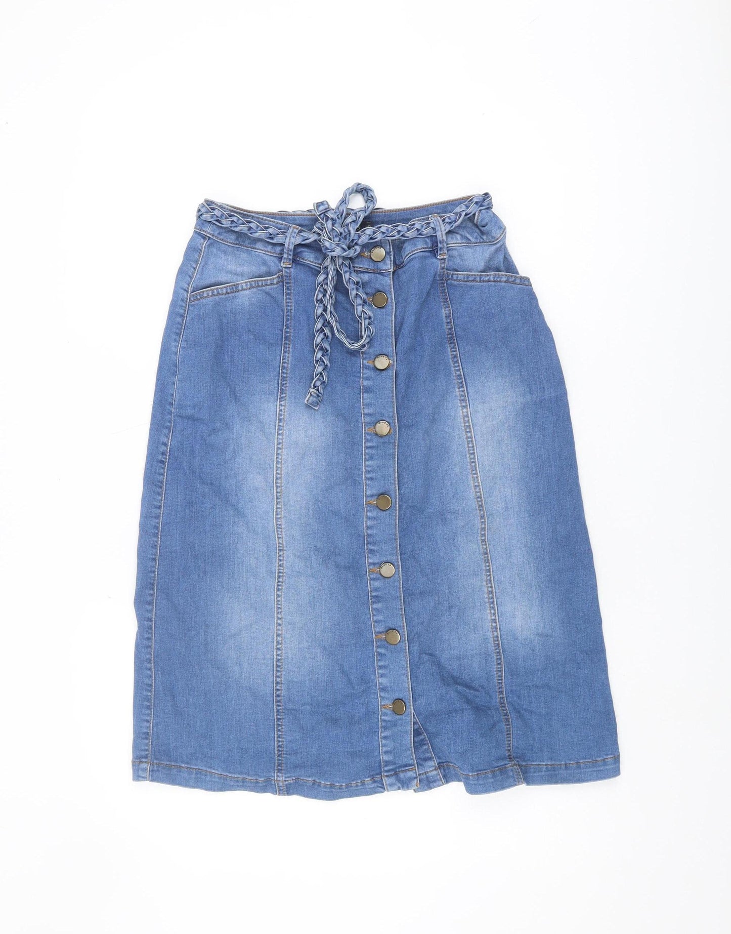 Blue 73 Women's Blue Denim Midi Skirt, Size 10