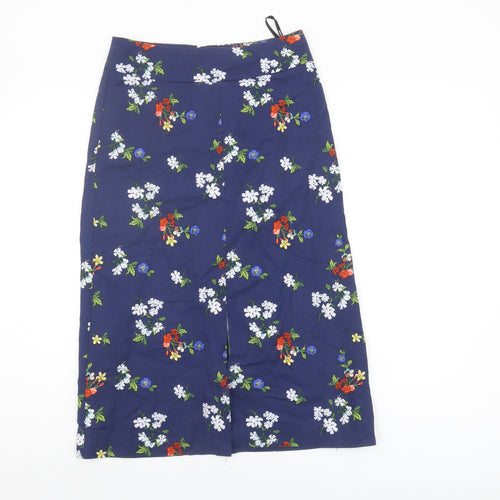 Warehouse Women's Blue Floral Midi Skirt Size 8