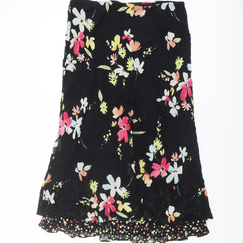 Kiass Collection Women's Black Floral A-Line Skirt Size 14