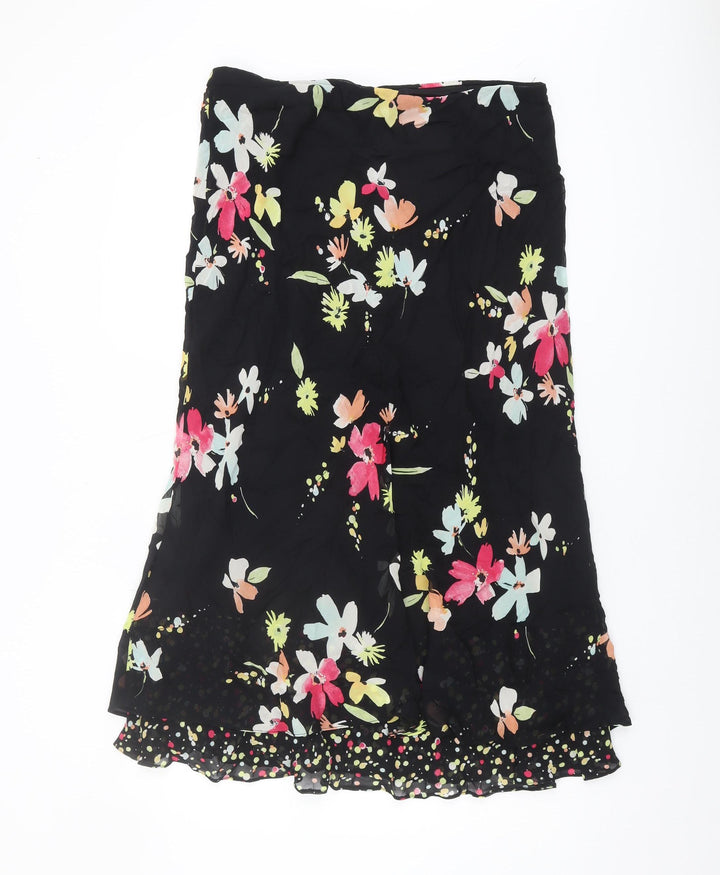 Kiass Collection Women's Black Floral A-Line Skirt Size 14