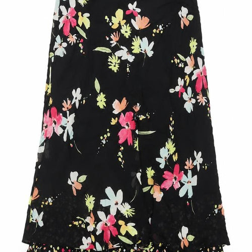 Kiass Collection Women's Black Floral A-Line Skirt Size 14