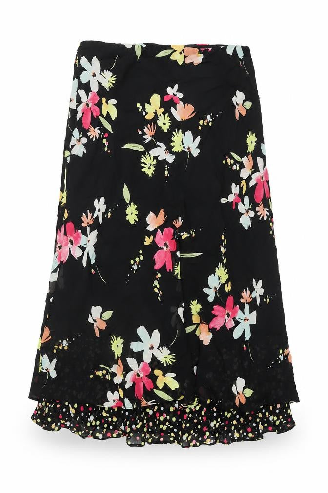 Kiass Collection Women's Black Floral A-Line Skirt Size 14