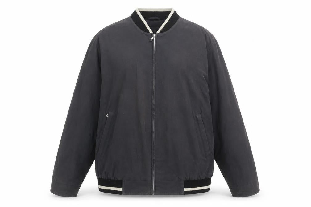 Front view of Guise Men's Black XL Bomber Jacket Zip Stand-Up Collar