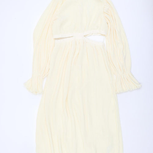 Zara Women's Ivory Flared Sleeve Cut Out Dress