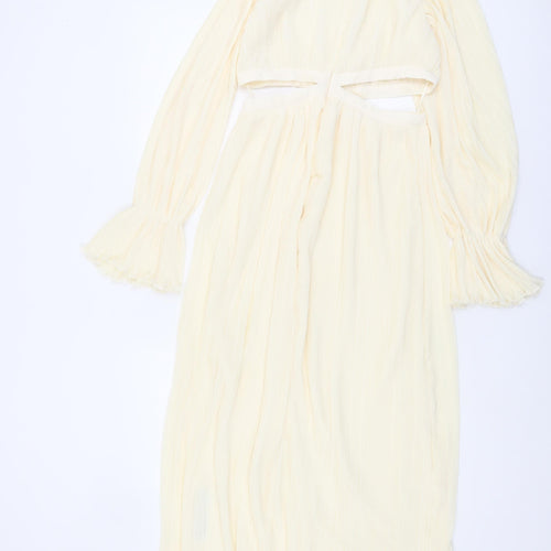 Zara Women's Ivory Flared Sleeve Cut Out Dress