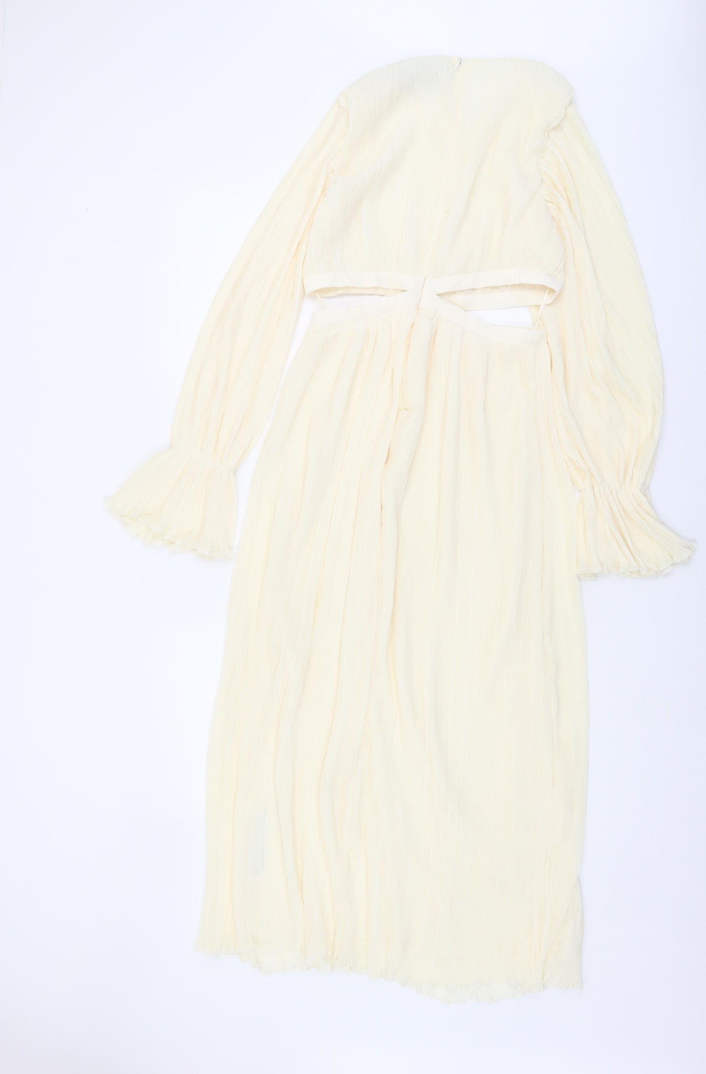Zara Women's Ivory Flared Sleeve Cut Out Dress