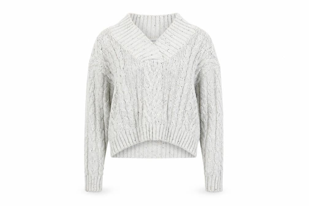 Front view of Object Women's Ivory Cable-Knit Jumper M