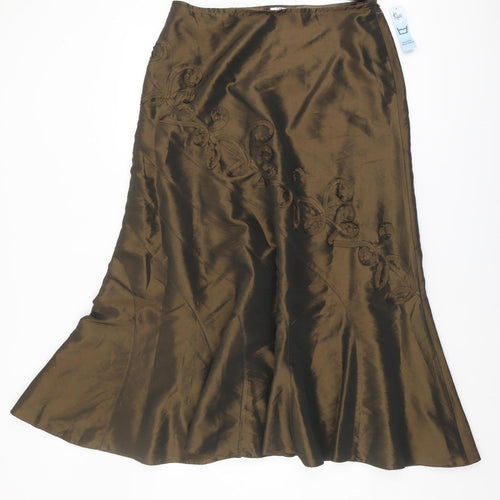 Klass Collection Women's Brown Long Skirt, Size 14, Embroidered