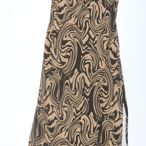 Stradivarius Women's Brown Slip Dress, Size 12 - V-Neck Geometric