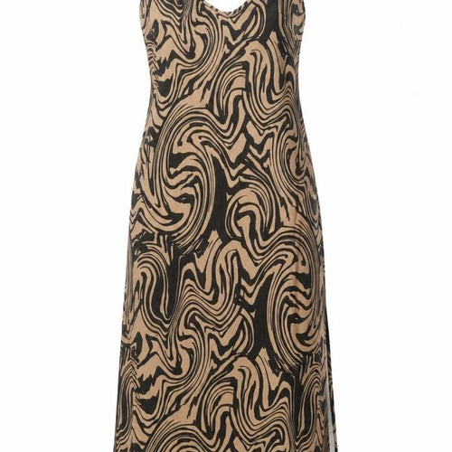 Stradivarius Women's Brown Slip Dress, Size 12 - V-Neck Geometric