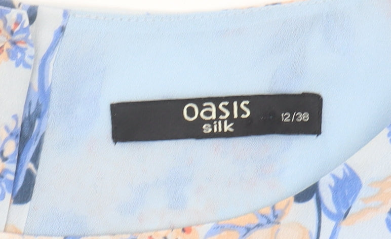 Oasis Women's Blue Silk Floral Blouse Size 12