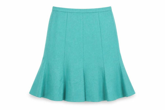 Front view of EWM Women's Green Flare Midi Skirt, size 12