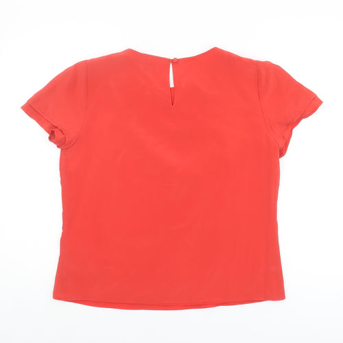 Women's Red Beaded Short Sleeve Silk Top, Size 12