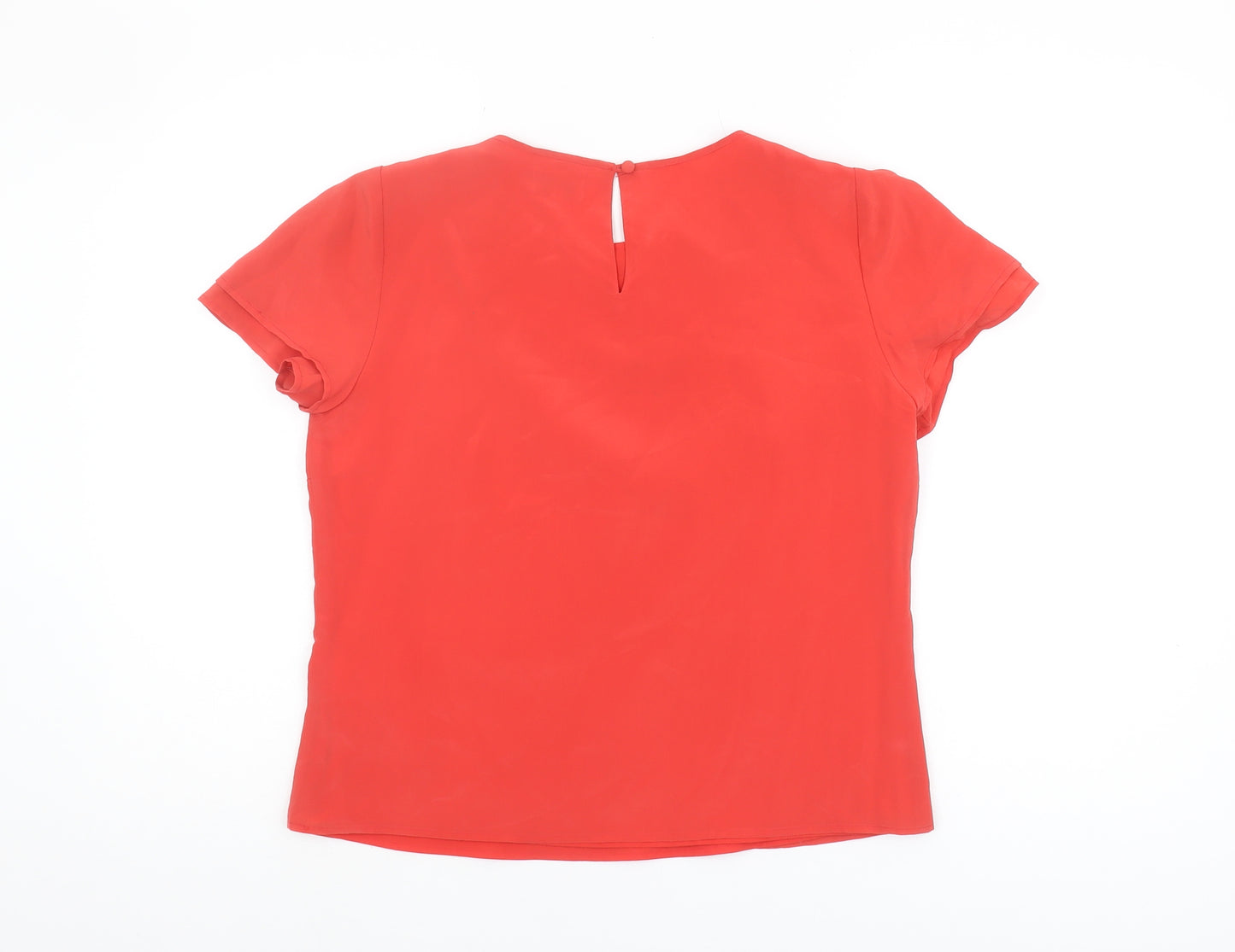 Women's Red Beaded Short Sleeve Silk Top, Size 12