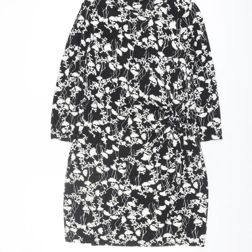 Laura Ashley Women Black Floral Shift Dress Size 10 Casual