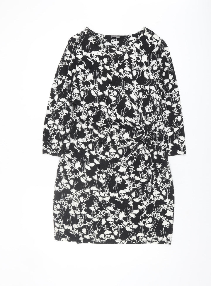 Laura Ashley Women Black Floral Shift Dress Size 10 Casual