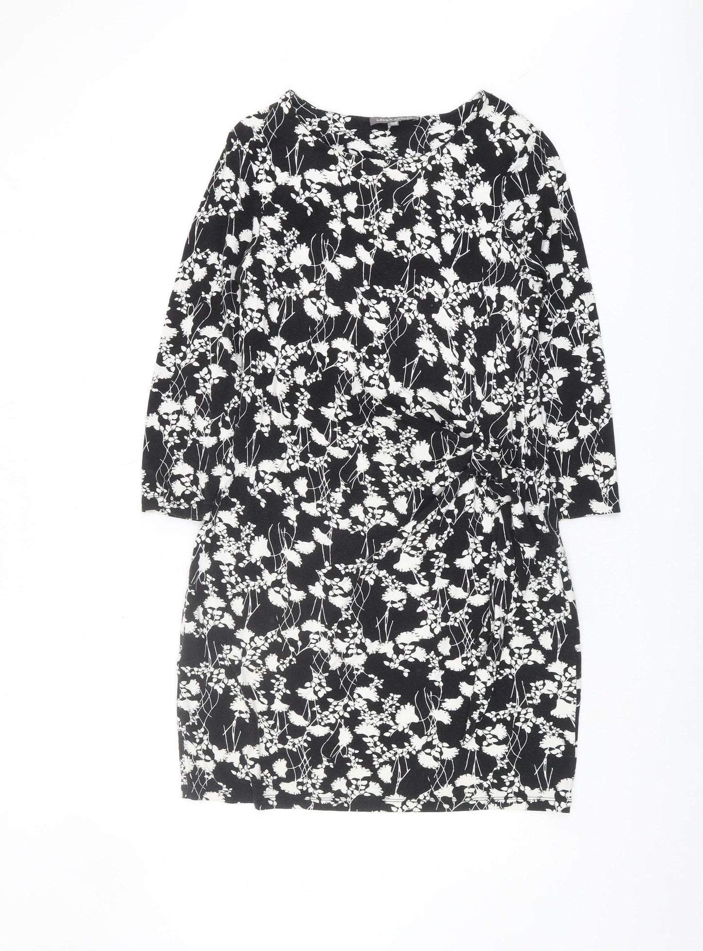 Laura Ashley Women Black Floral Shift Dress Size 10 Casual