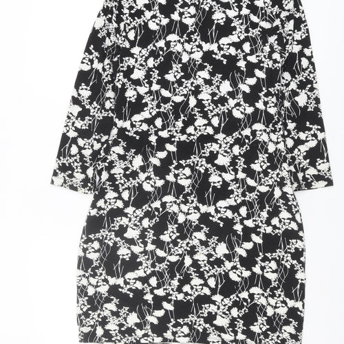Laura Ashley Women Black Floral Shift Dress Size 10 Casual