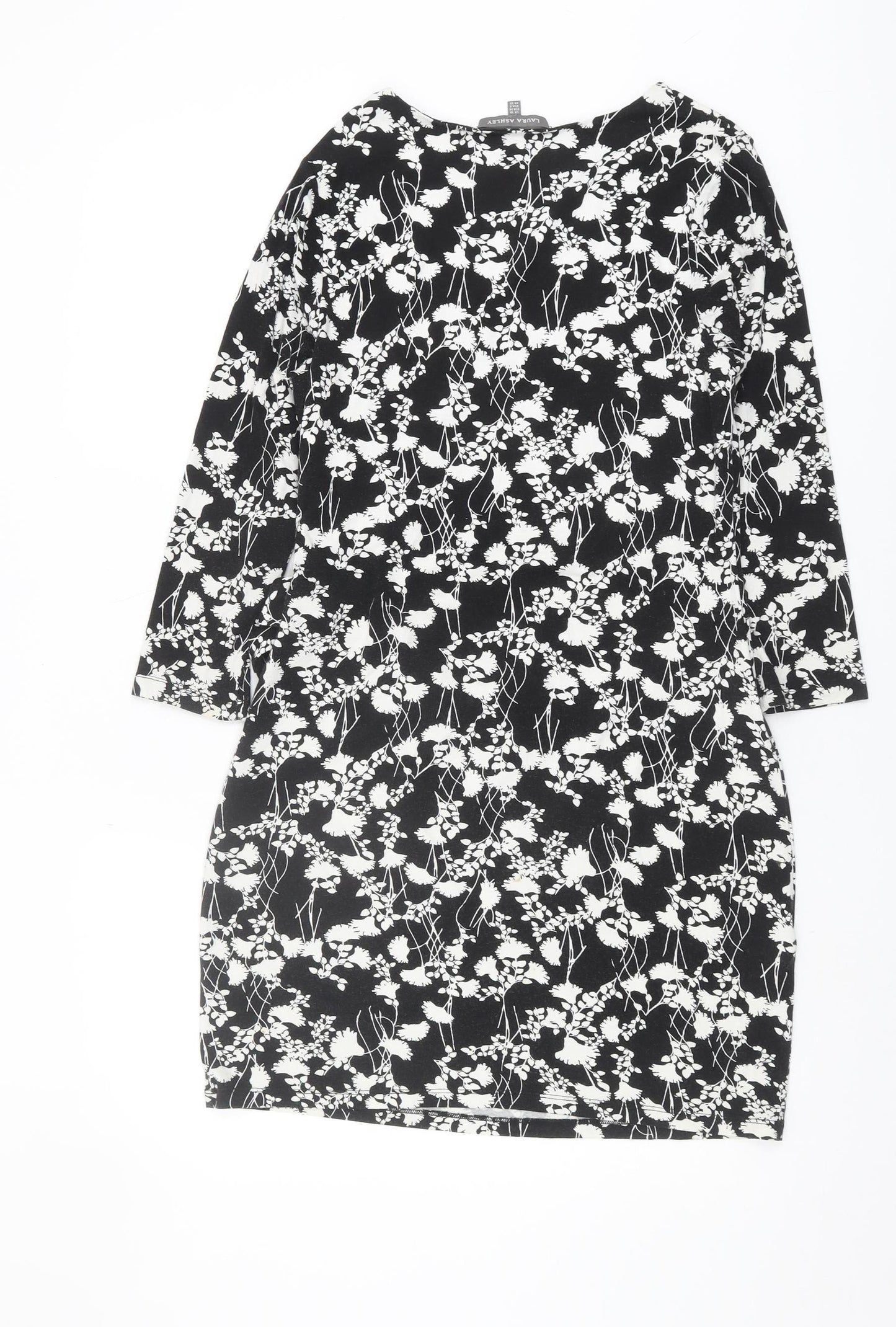 Laura Ashley Women Black Floral Shift Dress Size 10 Casual