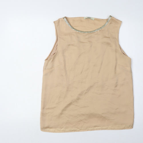 Oasis Women’s Beige Beaded Neck Blouse Medium