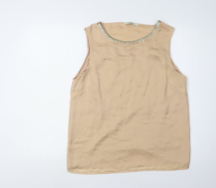 Oasis Women’s Beige Beaded Neck Blouse Medium