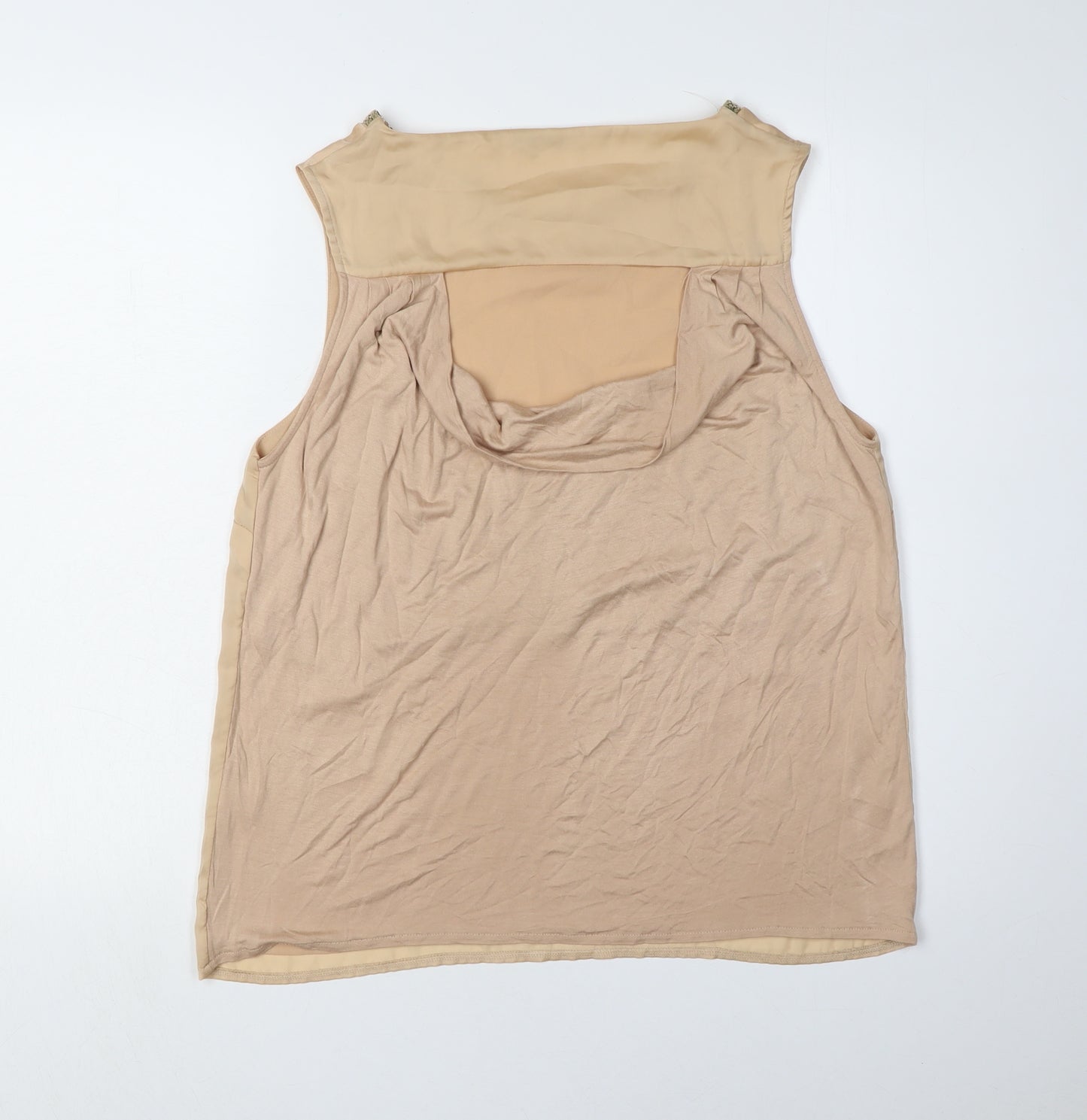 Oasis Women’s Beige Beaded Neck Blouse Medium