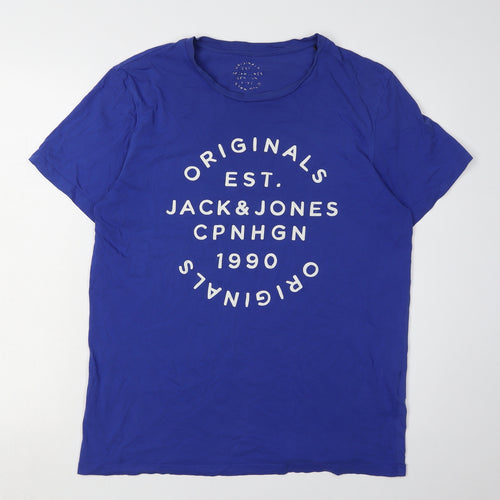 Jack & Jones Men's Blue Graphic Print T-Shirt L