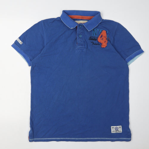Red Herring Men's Blue Polo Shirt Size L Casual Graphic