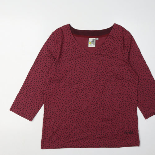 Weird Fish Women's Red Polka Dot V-Neck T-Shirt - Size 14