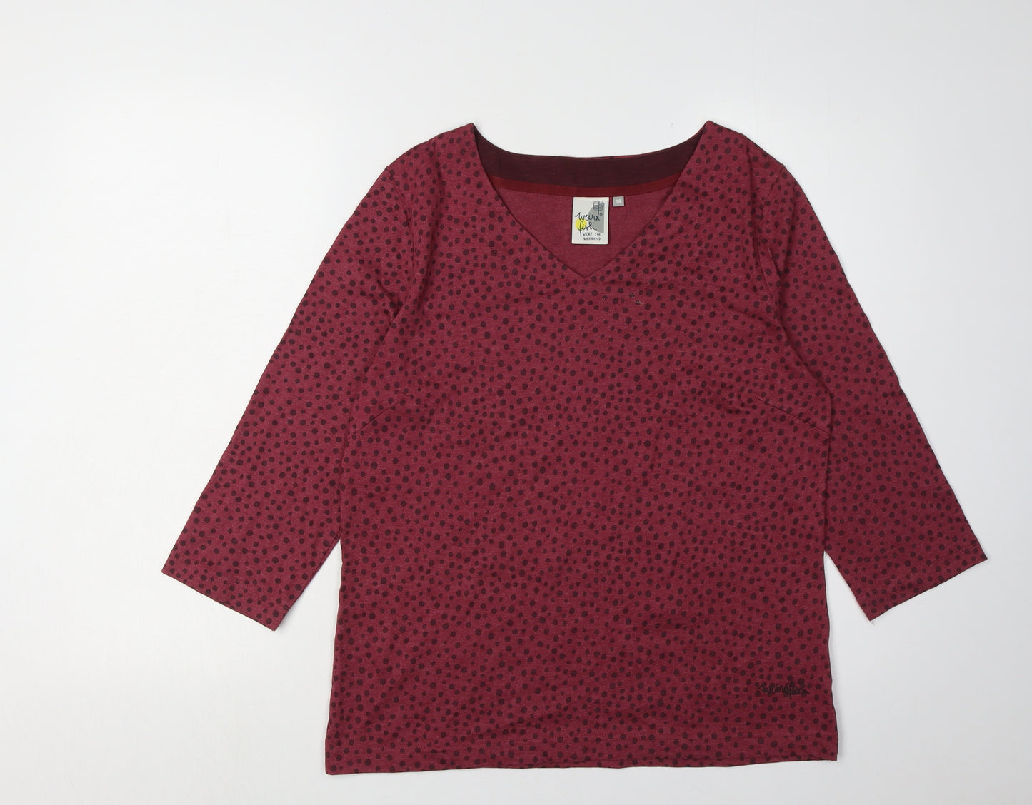 Weird Fish Women's Red Polka Dot V-Neck T-Shirt - Size 14