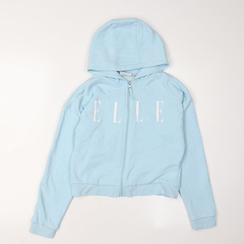 ELLE Girls Blue Hoodie Size 10-11 Full Zip Cotton Blend