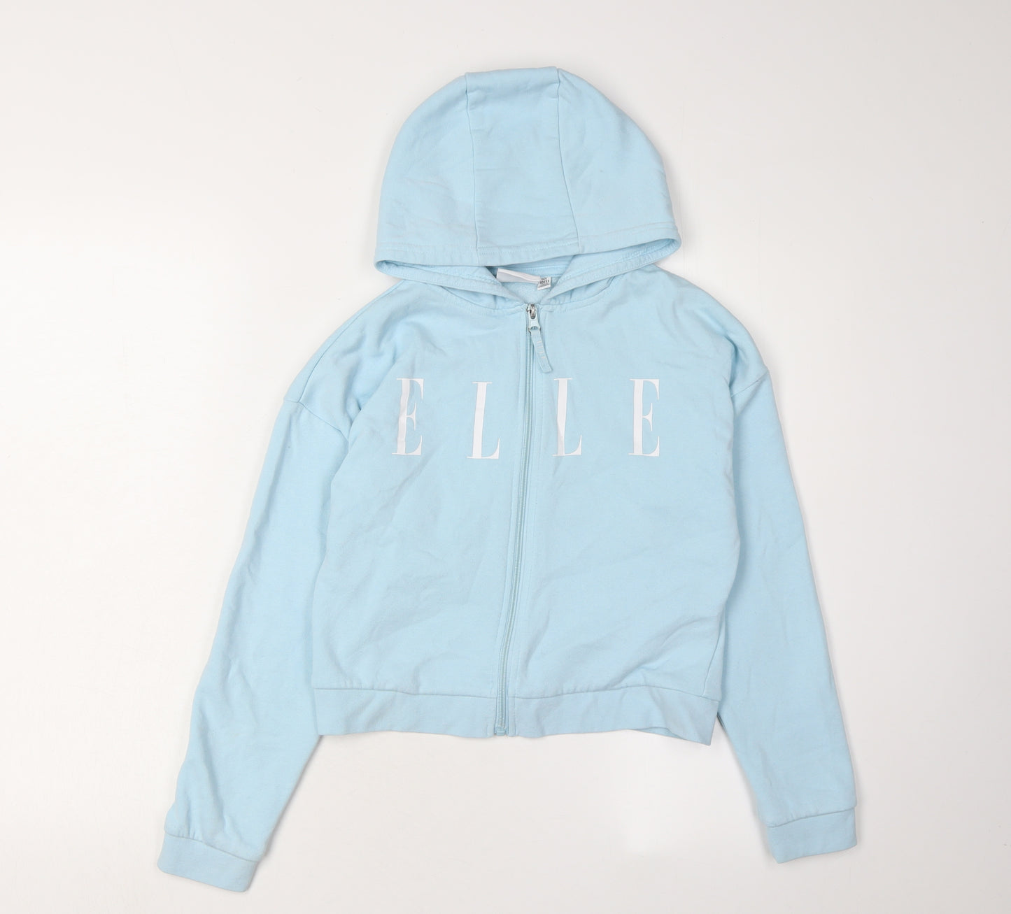 ELLE Girls Blue Hoodie Size 10-11 Full Zip Cotton Blend