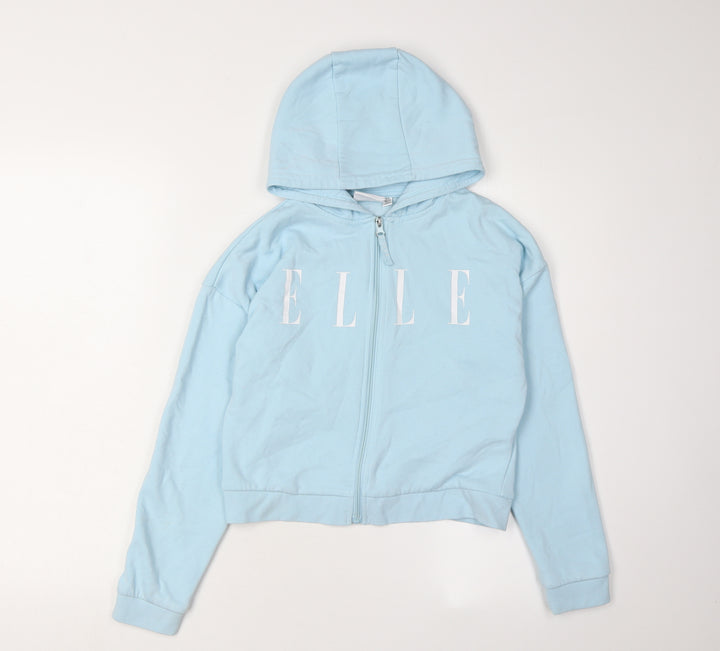 ELLE Girls Blue Hoodie Size 10-11 Full Zip Cotton Blend