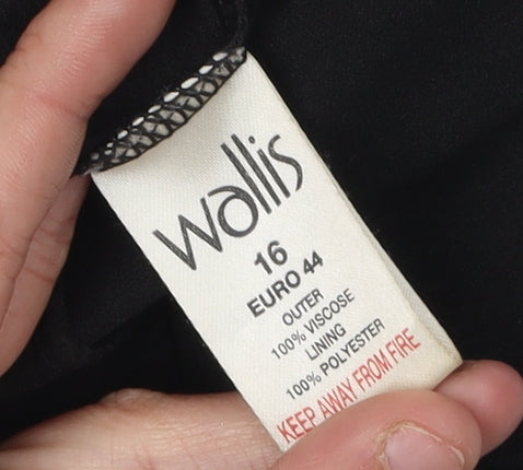 Wallis Women's Black Floral Viscose Skirt Size 16