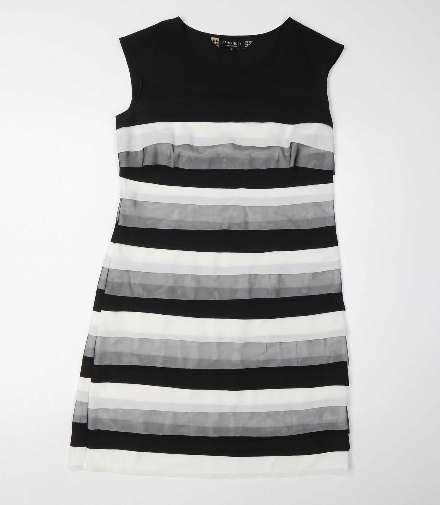 Principles Black Striped Sheath Dress, Size 10 - Elegant Style