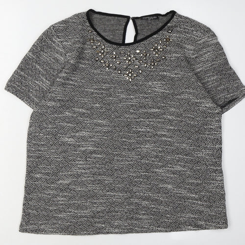 Warehouse Women's Grey Embroidered Top, UK 10