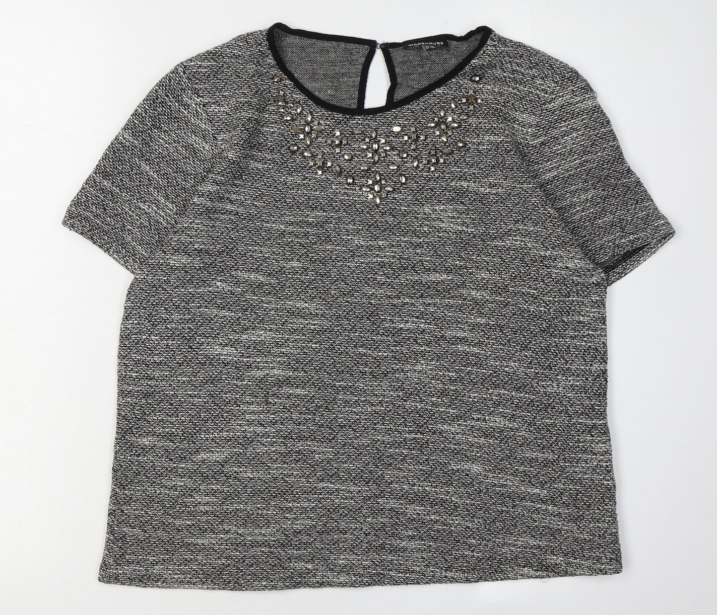Warehouse Women's Grey Embroidered Top, UK 10