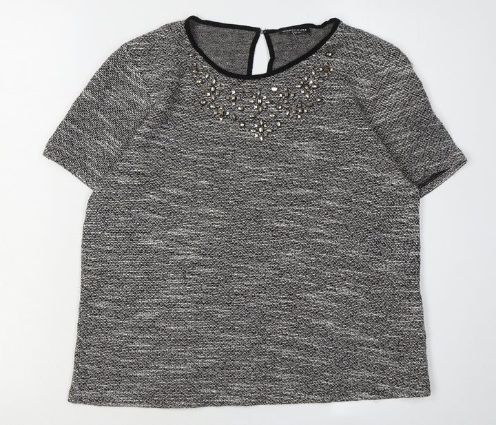 Warehouse Women's Grey Embroidered Top, UK 10