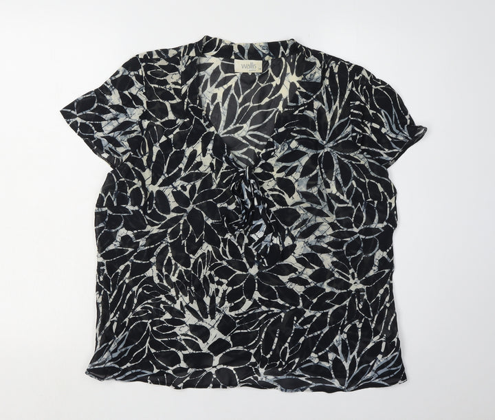 Wallis Women's Black Floral Tunic Blouse Size 18