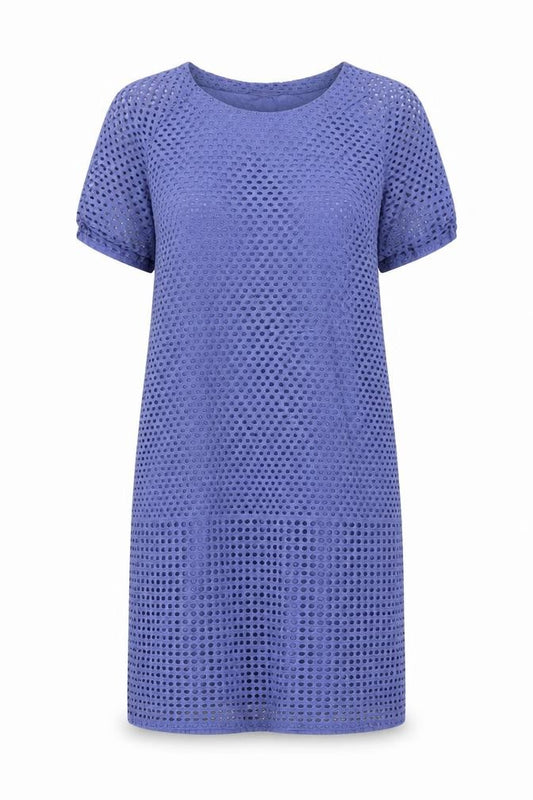 Front view of Dash Women's Blue Cotton Dress, size 10, Half Sleeve