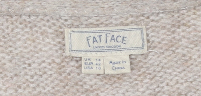 Fat Face Women's Beige Open Front Cardigan UK 14 Acrylic Blend
