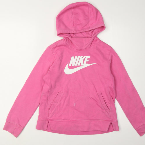 Nike Girls Pink Pullover Hoodie - M | Casual & Comfy
