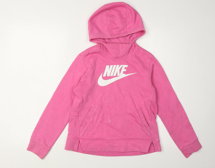 Nike Girls Pink Pullover Hoodie - M | Casual & Comfy