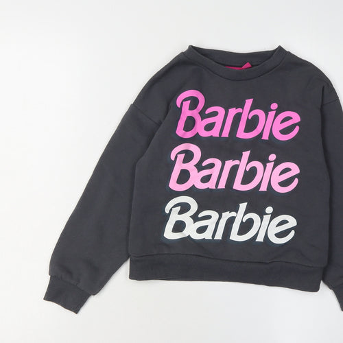 Barbie Girls Black Pullover Sweatshirt 7-8 Years Logo Print