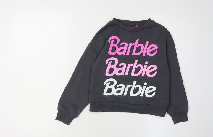 Barbie Girls Black Pullover Sweatshirt 7-8 Years Logo Print