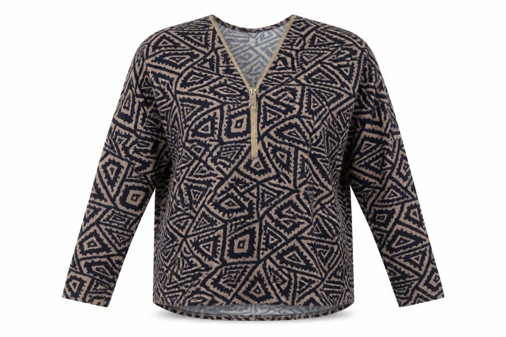 Front view of Izabel London Women's Multicoloured Geometric Jumper