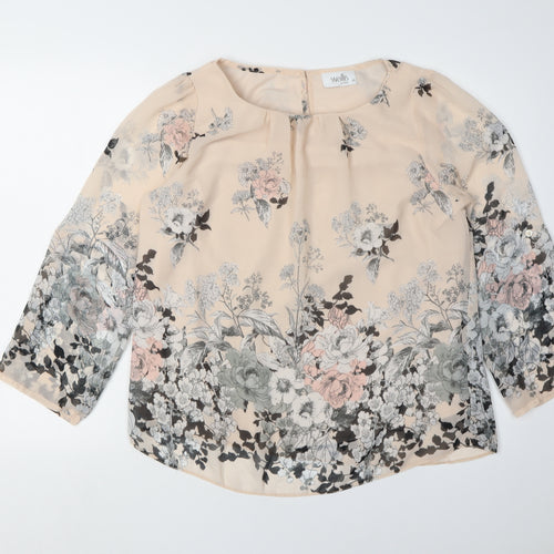 Wallis Women's Beige Floral Blouse Size M Round Neck