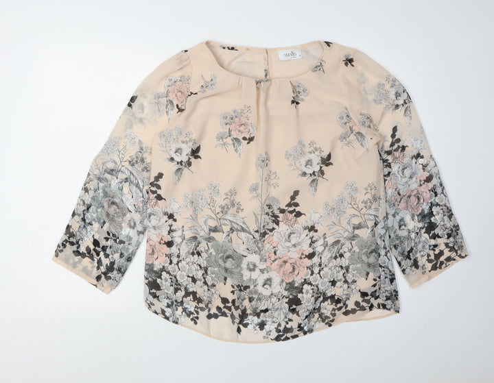 Wallis Women's Beige Floral Blouse Size M Round Neck