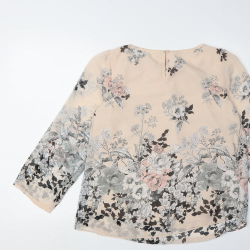 Wallis Women's Beige Floral Blouse Size M Round Neck